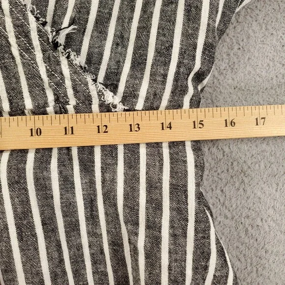 Linen Blend Dress Womens 1X Gray Black White Stripe Belted Crossover Raw Hem - Picture 6 of 11